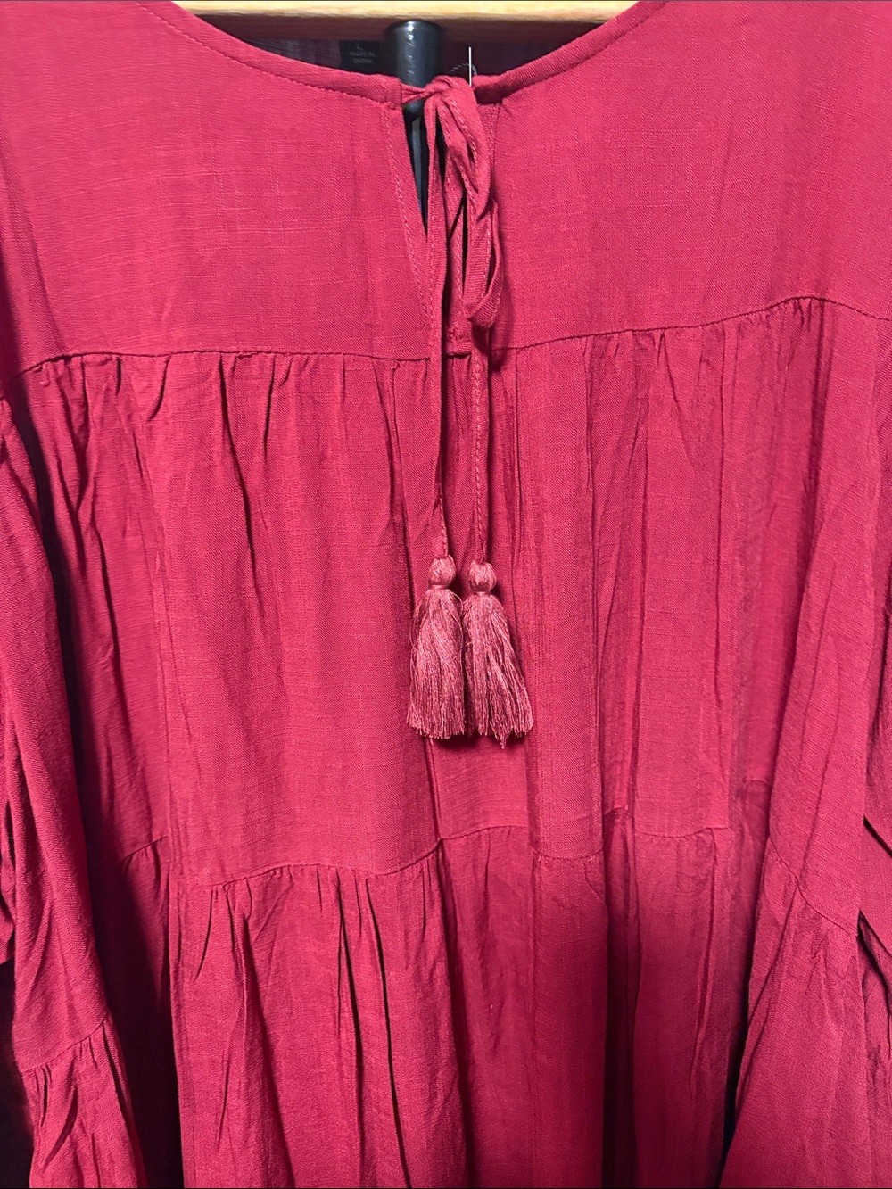 Women’s Burgundy Midi Dress with Tassel Tie - Picture 2 of 5